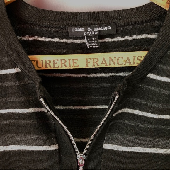 Ladies Zippered Cardigan, Black with Striping, Slim fit, Sz Lg Petite - Picture 3 of 11